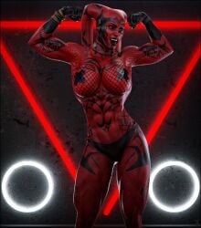 1girls 3d abs alien big_breasts breasts collar darth_talon exgemini female fishnets flexing large_breasts muscular muscular_female panties red_skin solo star_wars taped_nipples tattoo