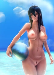 absurdres areolae beach big_breasts black_eyes black_hair breasts female female_only female_pubic_hair highres kagari_ayaka large_breasts limgae looking_at_viewer nipples nude pubic_hair pussy solo uncensored witch_craft_works