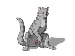 balls erection feline feral fur graystripe_(warriors) grey_fur male male_only mammal nude paws penis simple_background smile solo striped_fur stripes thathornycat warriors_(cats)