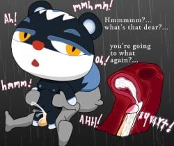 animal_crossing anthro black_body black_fur bodily_fluids breasts cum cum_inside duo ejaculation faceless_character faceless_male female fur genital_fluids intense_orgasm leaking_cum male male/female mammal nintendo nude on_bottom on_top question_mark reverse_cowgirl_position rodent sciurid sex squirrel tasha_(animal_crossing) text tree_squirrel uterus vaginal_fluids vaginal_squirting x-ray_view