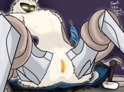 anthro bed_break breaking_bed broken_bed broken_furniture destruction destructive_sex female female_only fluffy frank_the_tank giantess glowing glowing_genitalia hollow_knight inviting_to_sex moth orange_pussy presenting_pussy pussy radiance_(hollow_knight) sitting_on_bed vagina