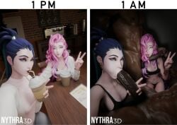 2boys 2girls 3d :>= before_and_after big_penis blacked blacked_clothing blowjob blue_eyes blue_hair bra cafe cock coffee coffee_shop condom condom_in_mouth condom_on_penis dark-skinned_male dark_background dark_penis dark_skin drinking drinking_coffee drinking_from_straw ear_piercing earrings espresso_machine fellatio female_penetrated ffmm_foursome foursome group hand_on_head hand_on_penis handjob holding_arm huge_cock indoors interracial kai'sa large_penis league_of_legends looking_at_viewer male male/female male_penetrating_female muscular_male nude_male nythra3d oral oral_penetration oral_sex pale-skinned_female pale_skin panties partial_male peace_sign penis penis_in_mouth pink_hair ponytail pubes pubic_hair qos queen_of_spades riot_games selfie seraphine_(league_of_legends) shiny_skin smile straw_in_mouth used_condom veiny_penis watermark wet_penis
