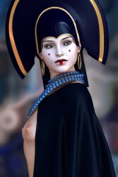1girls 2012 3d breasts facepaint female headdress nipples padme_amidala rgus small_breasts solo star_wars