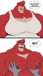 1boy 2koma ai_assisted anthro bara bara_tiddies bara_tits barazoku bear beast big_areola big_nipples big_pecs big_pectorals dialogue facial_hair furry groping groping_breasts huge_pecs huge_pectorals kemono kumatetsu large_pecs large_pectorals male male_breasts male_only mature_male muscular muscular_male osupp-ai speech_bubble text the_boy_and_the_beast voluptuous_male