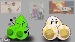2026 2girls battle_for_bfdi battle_for_dream_island bfb bfdi bfdia colored commission egg eggy_(bfdi) female_only jacknjellify jnj leaf leafy_(bfdi) massive_areolae massive_breasts meme meme_in_the_background object_show object_show_community object_shows objects osc smiling_at_viewer tahiel_(artist/editor) waving