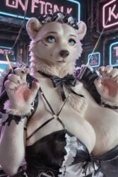 1girls ai_generated ai_video animated anthro bear big_breasts bouncing_breasts bun cleavage corset female furry furry_female high-angle_view huge_breasts kenseitakeda2009916 large_breasts latex_clothing maid maid_outfit maid_uniform neck_ribbon no_sound ribbon seductive tagme thick_thighs video white_body white_fur