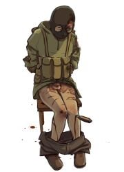 balaclava bell_(cod) blood blood_on_face call_of_duty filth_(artist) flaccid flaccid_penis guro knife male_only male_victim masked_male restrained wound wounded