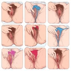 6+girls ai_generated chart female_masturbation fluids_on_ground focus_on_pussy grid hairy_pussy multiple_females multiple_girls panties pussy pussy_only vagina