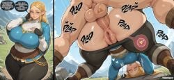 1boy 1girls ai_generated anal anal_sex ass balls below_view blonde_hair breasts bubble_butt crown_braid dialogue dumptruck_ass elf elf_ears elf_female female hylian hylian_ears internal internal_view large_ass large_breasts large_penis long_hair ovum pale-skinned_female pale_skin penetration penis princess royalty sex sex_from_behind spankable_ass speech_bubble the_legend_of_zelda the_legend_of_zelda:_breath_of_the_wild thick_thighs triforce triforce_symbol vagina wide_hips yashugai zelda_(breath_of_the_wild)