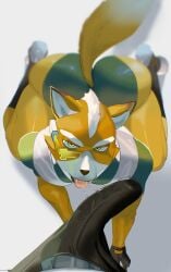 2d 2d_(artwork) 2d_artwork boner boner_in_pants boner_under_clothes butt_naked erect_penis erection fluffedwings fox fox_ears fox_humanoid fox_mccloud fox_tail furry furry_male furry_only gay gay_male gay_sex nintendo no_pants on_knees star_fox tounge_out