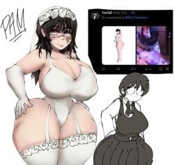 2girls artist_request big_ass big_breasts chainsaw_man cleavage cleavage_cutout dark_hair fat_ass garter_straps hourglass_figure hourglass_figured_female huge_ass huge_breasts large_breasts long_hair married married_woman massive_breasts miri_adam mitaka_asa scar scar_on_face shocked shocked_eyes skirt suggestive thick_thighs thighhighs thighs tied_hair twitter_pics wedding_dress wedding_lingerie yellow_eyes yoru_(chainsaw_man)