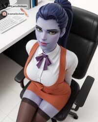 1female 1girls 3d 3d_(artwork) 3d_artwork activision ai_art ai_assisted ai_generated amelie_lacroix big_boobies big_breasts big_titties blizzard_entertainment blouse blue_hair blue_skin bow bow_tie bowtie breasts brown_stockings clothed clothed_breasts clothed_female cosplay crossed_legs crossed_legs_(sitting) crossed_legs_fetish crossover crossover_cosplay eye_contact female female_focus female_only fit_body fit_female flirting flirting_look flirting_with_viewer focus_on_body focus_on_boobs focus_on_breasts from_above from_above_view girl girl_focus girl_only hips indoor indoors kanaiichan legs legs_crossed legs_fetish legs_focus lingeries_office looking_at_viewer micro_skirt miniskirt narrow_waist office office_background office_chair office_clothing office_lady office_lady_outfit office_skirt office_uniform office_worker orange_clothing orange_miniskirt orange_skirt orange_uniform orange_vest overwatch overwatch_2 patreon patreon_username pencil_skirt pink_lips pink_lipstick ponytail ponytail_(hair) ponytail_female ponytail_hair presenting presenting_body presenting_self purple_body purple_bow purple_bow_tie purple_bowtie purple_hair purple_skin seducing seduction seductive seductive_body seductive_clothes seductive_clothing seductive_expression seductive_eyes seductive_female seductive_girl seductive_hips seductive_look seductive_mouth seductive_pose seductive_smile seductive_smirk seductive_thighs shiny_skin shiny_stockings sitting sitting_down sitting_on_chair skirt smile smiling smiling_at_viewer smooth_skin solo solo_female solo_focus solo_only stockings thick_hips thick_thighs thighs tight_clothes tight_clothing tight_miniskirt tight_skirt tight_stockings titties twitter_username uncensored uniform vest voluptuous voluptuous_body voluptuous_female voluptuous_girl white_blouse wide_hips wide_thighs widowmaker yellow_eyes yellow_eyes_female