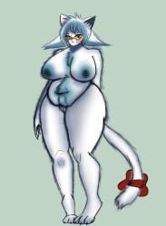 big_ass big_breasts black_eyes blue_fur blue_hair blue_nipples bow cat_ears cat_nose cat_tail chubby chubby_belly chubby_female disgruntled fluffy fluffy_tail glasses glitch_productions hind_legs hindpaw karen_(smg4) karen_katphish middle_aged milf nuermuk paws pink_cheeks pink_nose red_bow ribbon smg4 thick thick_thighs whiskers white_fur white_hair