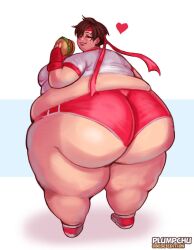 ass big_ass burger capcom chubby heart looking_back overweight plumpchu sakura_kasugano smile street_fighter tagme thick_thighs