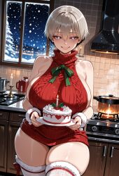 ai_generated attractive attractive_body attractive_female big_ass big_breasts big_butt big_thighs blue_eyes breasts breasts_bigger_than_head busty cake christmas christmas_outfit curvy cute fat_ass fat_butt female female_only giant_breasts gray_hair hot huge_ass huge_breasts huge_butt huge_thighs massive_ass massive_breasts massive_butt miyuai seductive sexy sexy_body sexy_female silver_hair thick thick_ass thick_body thick_booty thick_butt thick_legs thick_thighs uzaki-chan_wa_asobitai! uzaki_hana