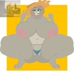 1girls areolae belly_button big_breasts brawler_(tds) breasts bunny_brawler_(tds) bunny_ears bunny_girl farmgirl feet fur furry nerdly_duck nipples reference_image roblox roblox_game robloxian squatting stomach tagme thick_thighs thighs tower_defense_simulator v_sign