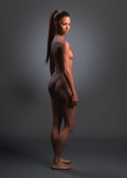 1girls 3d actress ass barefoot breasts celebrity dark-skinned_female dark_skin female nipples nude pikirk ponytail real_person solo zoe_saldana