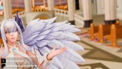 1boy 1girls 3d angel angel_wings animated big_breasts big_penis blowjob blue_eyes bouncing_breasts breasts breasts_out celestial_guardian_mercy church church_interior cleavage female huge_cock large_breasts light-skinned_female light_skin mercy noitns overwatch overwatch_2 pov sound video wings