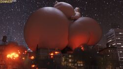 3d ass_bigger_than_head ass_bigger_than_torso belly_bigger_than_body belly_bigger_than_head belly_inflation breasts_bigger_than_head building_destruction buildings dinner-kun fire giantess gigantic_ass gigantic_breasts grace_ashcroft growth inflated_belly lactating lactating_nipples resident_evil resident_evil_9:_requiem smoke