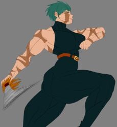 1girls abs belt breasts breasts_bigger_than_head female female_focus female_only green_clothing green_hair jujutsu_kaisen maki_zenin mr.chi muscular muscular_anthro muscular_arms muscular_ass muscular_female muscular_legs muscular_thighs scar scar_on_face scars solo solo_female sword thighs thighs_bigger_than_head tight_clothes tight_clothing tight_fit tomboy yellow_eyes zenin_maki