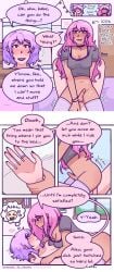 >///< 1girls anal anal_sex bottomless dark-skinned_female dominant_female ear_piercing face_to_face female_focus femdom flustered girl_cock grabbing_wrists hearts_around_head interracial leaning_forward light-skinned_male lip_piercing nonbinary nonbinary_(lore) pink_hair pinned_to_bed purple_hair riding_cock riding_penis thigh_highs thighhighs trans_woman trans_woman_(lore) transfem transgender_woman welcome_to_heaven wholesome wholesome_sex