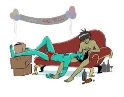 2014 after_party beer_bottles deviantart gorillaz half_naked kurt_uti murdoc_niccals original_character sleeping thenugeart unconscious