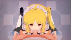 1girls 3d animated blonde_hair blowjob blowjob_only bocchi_the_rock! brown_eyes fellatio female_focus female_kneeling_before_male ijichi_nijika koikatsu light-skinned_female longer_than_30_seconds maid_headdress maid_uniform oral oral_sex shoko_(shokoshako) tagme video