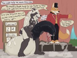 2018 anthro ball_growth balls big_balls big_penis black_nose black_penis canine clothing comic cum cum_leaking cum_on_face cum_on_own_face cum_on_self dialogue digital_media_(artwork) dragging duo ejaculation english_text excessive_cum flaccid forced fox fur game_(disambiguation) game_show growth heavy holding_penis huge_balls huge_cock humanoid_penis humiliation hyper hyper_balls hyper_penis keith koorivlf male male_only mammal messy nipples nude open_mouth penis penis_growth slightly_chubby smile speech_bubble standing tanuki text thick_penis uncut vein veiny_penis