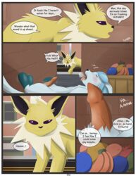 2boys all_fours anatomically_correct animal_genitalia animal_penis arousal black_border blue_fur blush canine canine_penis closed_eyes comic dialogue duo eeveelution empty_eyes english_text erection fangs feet feral food furry glace glaceon half-closed_eyes heavy_breathing jolteon long_ears male male_only masturbation nintendo nude on_back original_character outdoors paws penile_masturbation penis pokémon_(species) pokemon pokemon_dppt pokemon_rgby purple_eyes speech_bubble tail teeth text tongue veins veiny_penis video_games watt white_border white_fur xxgato yellow_fur