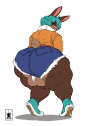 1lostsatellite anthro ass balls big_butt bottomwear clothed clothing daisy_dukes denim denim_clothing denim_shorts footwear freckles genitals hair jacket jeans lagomorph leporid looking_at_viewer looking_back male male_only mammal panties pants rabbit rear_view remi_(retrogear) shoes short_shorts shorts smug solo solo_focus teal_eyes teal_hair thick_ass thick_thighs topwear underwear wardrobe_malfunction white_panties