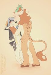 blue_hair brown_fur capricorn caprine closed_eyes fur goat grey_fur hair hooves horn kara_(trippledot) kissing male mammal v-i white_fur yaoi yellow_fur