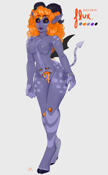 breasts demon female hair hi_res hooves humanoid infinite-scribbles lux_(character) nipple_piercing nipples nude orange_hair piercing simple_background solo succubus white_background