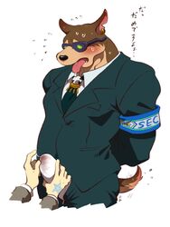 blush bodyguard canine clothing cum_in_underwear doberman erection eyewear glowing glowing_eyes handjob male male_only mammal security sex suit sunglasses sweat tokyo_afterschool_summoners underwear xolotl