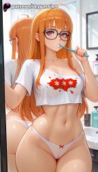 1girls 2026 ai_assisted ai_generated anime artist_name bangs blunt_bangs breasts bust cellphone computer explicit glasses hi_res high_quality high_resolution highres laptop long_hair mirror monitor orange_hair panties patreon patreon_username persona persona_5 phone purple_eyes sakura_futaba skypassion stable_diffusion television underwear watermark white_panties