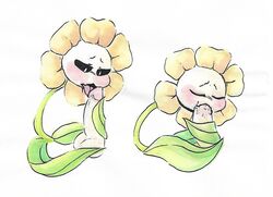 black_sclera blush disembodied_penis erection fangs flora_fauna flower flowey_the_flower leaf male melonpussy open_mouth oral penis petals plant saliva solo sucking tongue tongue_out undertale video_games