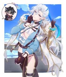 2boys absurdres big_pecs chibi genshin_impact k0shpy long_hair male male/male neuvillette_(genshin_impact) nu:_carnival shy wriothesley_(genshin_impact) yaoi