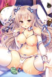 animal_ears ayuma_sayu breasts bunny_ears cum dildo garter_belt lingerie nipples pantsu stockings tagme thighhighs