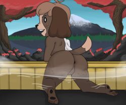 1boy 2018 5_toes animal_crossing animal_crossing_new_leaf animal_ears anthro anthrofied anus ass balls bathing big_ass big_butt black_and_white_eyes black_nose brown_fur brown_hair butt canine cherry_blossoms dat_ass digby_(animal_crossing) digital_media_(artwork) eyebrows freckles fur hair humanoid_feet looking_at_viewer male male_only mammal mountain nintendo nude open_mouth open_smile outdoors outside sin-buttons_(artist) smile solo tail testicles thick thick_ass thick_thighs trees video_games water wide_hips yaoi