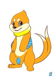 balls bastion blue_eyes buizel feral fur hi_res humanoid_penis male male_only mammal nintendo penis pokémon_(species) pokemon simple_background smile solo uncut video_games