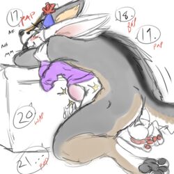 anal anthro asphyxiation balls birthday bottomless canine choke_hold clothed clothing cum cum_while_penetrated dialogue duo fox gay grey_fox lagomorph male mammal nate_(mindnomad) noonie-beyl notactuallyhere ottoman paws penetration size_difference stomach_bulge strangling testicles yaoi