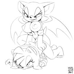 amy_rose anal anthro ass ass_up breasts cum furry futa_on_female futanari intersex large_breasts monochrome nipples penis rouge_the_bat sega sonic_(series) white_background xylas