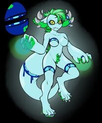 female green_hair hair monster nude slin solo sudahakuna yellow_eyes