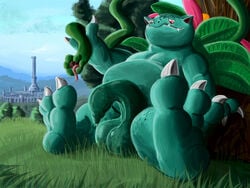 2018 3_toes balls belly big_balls big_belly big_penis claws cum cum_string detailed_background fol foot_focus foreskin grass humanoid_penis long_foreskin male male_only nintendo outside overweight penis plantigrade pokémon_(species) pokemon pokemon_rgby red_eyes scalie semi-anthro sky solo tentacle the_elder_scrolls toes tongue tree uncut venusaur video_games