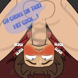 2boys balls balls_deep blush brown_hair degradation degradation_text eddsworld expiredwmbag face_fucking gay gay_sex grey_eyes jon_(eddsworld) oral sweat sweatdrop throat_fuck tord_(eddsworld)