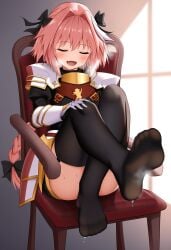 1femboy astolfo_(fate) boy fate/grand_order fate_(series) feet femboy foot_fetish gay sleeping steam steamy thigh_highs thighhighs