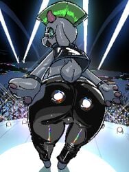 anthro ass ass_focus big_ass bracelet bracelets concert deltarune furry gray_fur grey_fur looking_at_viewer looking_back looking_back_at_viewer mohawk pants ralsei smile smiling tail tight_clothing tight_pants