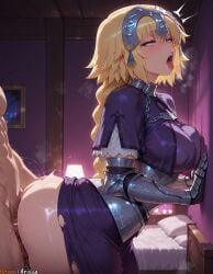 1boy 1girls 2025 ahe_gao ai_generated anime anime_girl anime_style arisua armor armored_dress artist_name ass bangs big_breasts blonde_hair blush braid breasts chains clothed_female_nude_male clothed_sex covered_nipples curvy curvy_body curvy_female dress fate/grand_order fate_(series) faulds female from_side gauntlets headpiece hi_res high_quality high_res high_resolution highres indoors jeanne_d'arc jeanne_d'arc_(fate) large_breasts long_braid long_hair male_pubic_hair metal_collar nude open_mouth patreon patreon_username pubic_hair purple_eyes sex sex_from_behind single_braid skindentation solo_focus standing straight sweat thighs tongue tongue_out torn_clothes uncensored very_long_hair watermark