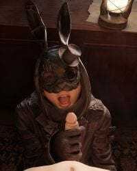 1boy 1girls 3d clothed_sex fellatio handjob lies_of_p male_pov open_mouth pov rabbit_ears v01dwatcher video_games youngest_of_the_black_rabbit_brotherhood