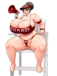 gigantic_breasts kunoichi_enrai last_origin legs_apart mature_female milf pussy_floss sitting speaker thick_thighs thong vulva wet_tea wide_hips