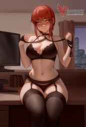 1girls 2d ai_generated ass bangs bare_shoulders barefeet big_ass big_breasts black_bra black_legwear bra braid braided_ponytail breasts chainsaw_man erophoenix feet female female_focus full_body garter_belt holding_leash leash looking_at_viewer looking_back makima_(chainsaw_man) navel nude pale_skinned_female panties patreon_username ringed_eyes sidelocks smile soles solo solo_female sweat thick thick_thighs thighhighs toes uncensored underwear yellow_eyes
